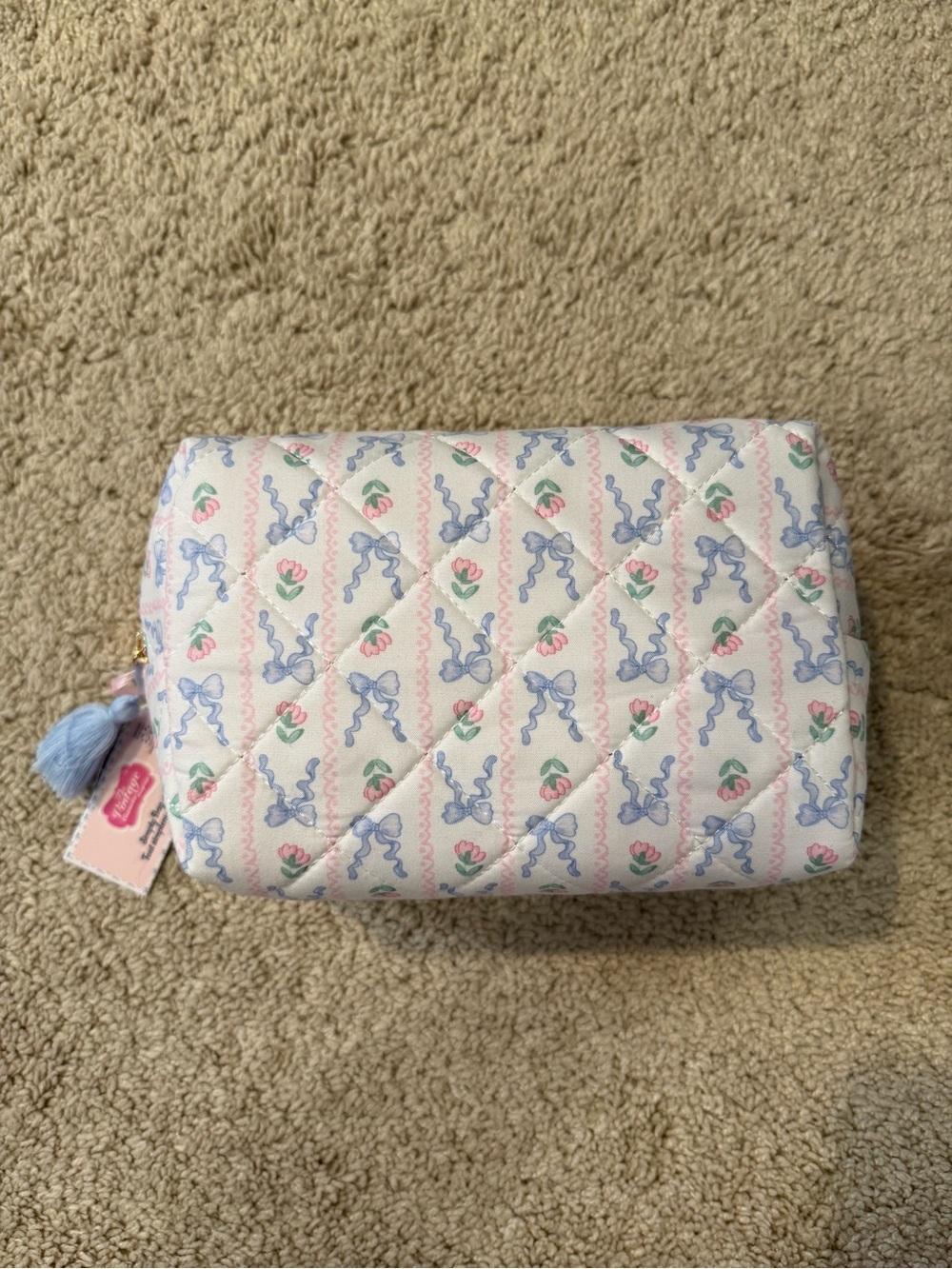 Quilted Pink Floral & Bow Cosmetic Pouch